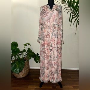 Massimo Dutti Floral Silk Long-Sleeve Maxi Dress | Size 4